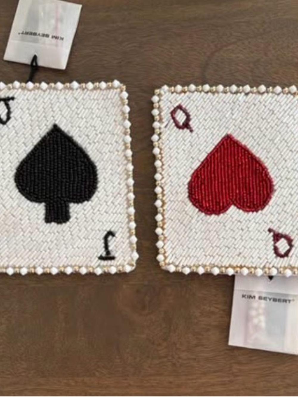 KIM SEYBERT Beaded Playing Card Coasters Brand New Set of 4